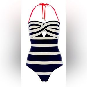Ted Baker London Cirana Striped Textured Bandeau one piece bathing suit.